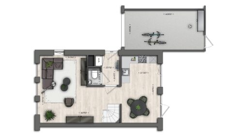 Plattegrond Fase 2 Type A begane grond W02, W04, W06 en gespiegeld W01, W05, W07