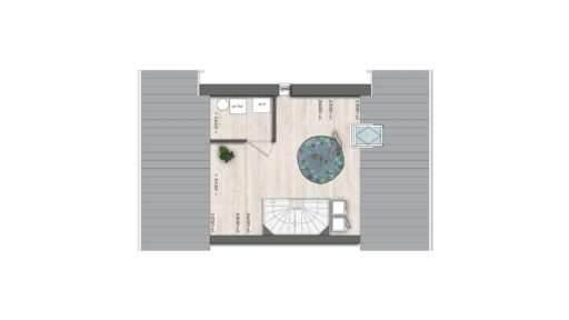 Plattegrond Fase 2 Type A tweede verdieping W02, W04, W06 en gespiegeld W01, W05, W07