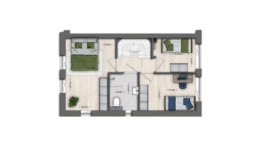 Plattegrond Fase 2 Type B eerste verdieping W03 en gespiegeld type C W08