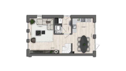 Plattegrond Fase 2 Type C begane grond W08 (garage achter in de tuin)